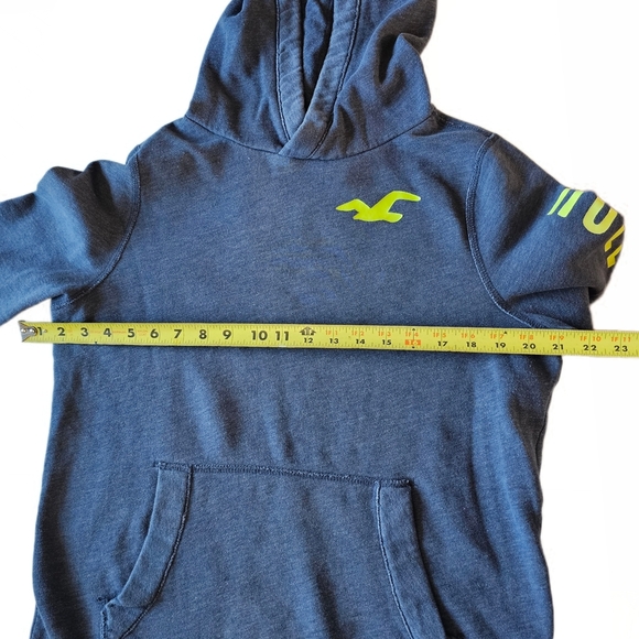 Hollister Blue Hoodie with Neon Lime Green Logo Womens Medium - Picture 6 of 9